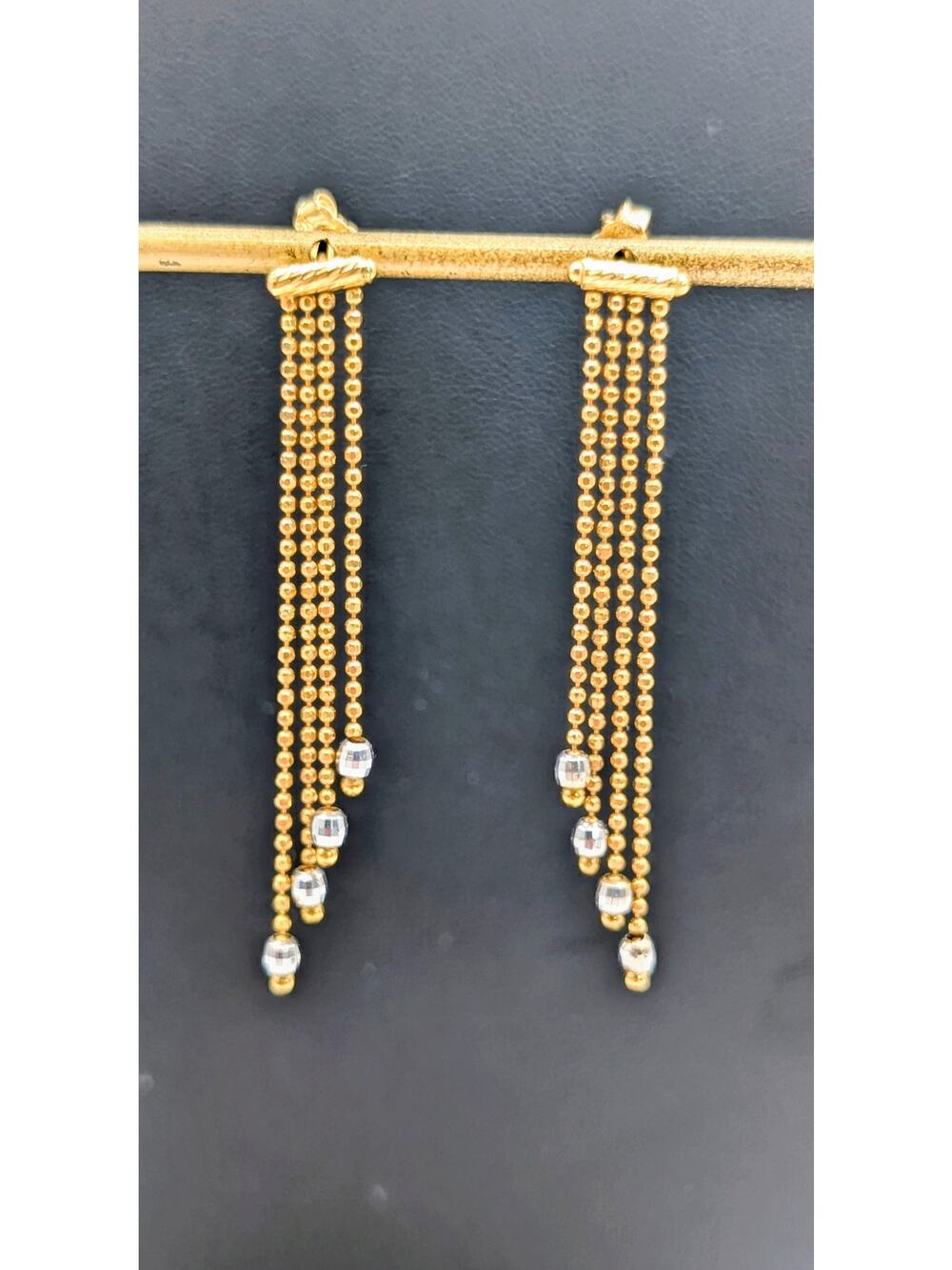 18K Gold Marked RCI Graduated Chain Dangle Two Tone Pierced Earrings 3.71g